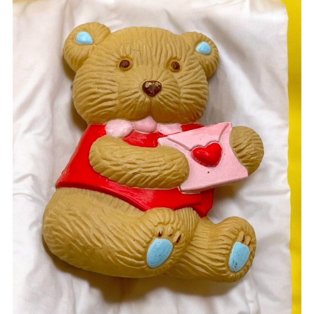Cute Teddy Bear Brooch Pin with Love Letter Valentines Day Gibson Greetings